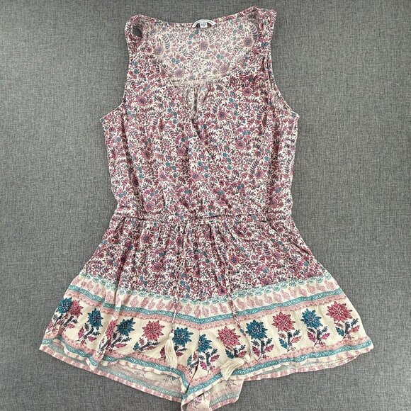 American Eagle Floral Romper Shorts Sleeveless Large Relaxed Fit Cotton &Viscose - Picture 2 of 16